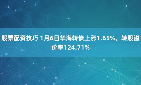股票配资技巧 1月6日华海转债上涨1.65%，转股溢价率124.71%